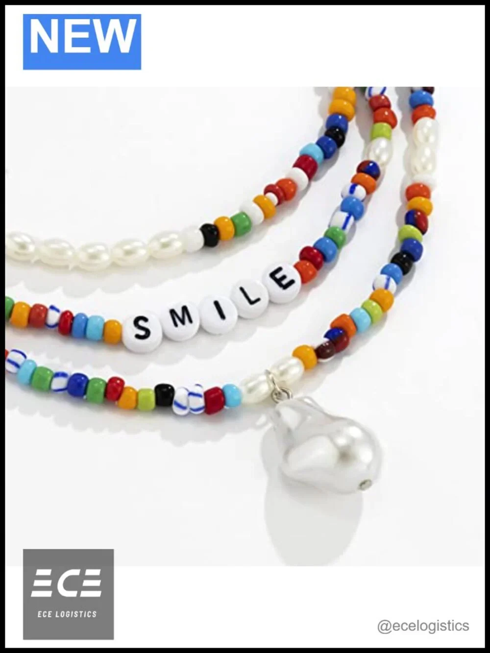 Boho Beaded Pearl Strand Necklace Adjustable Acrylic Women's Jewelry